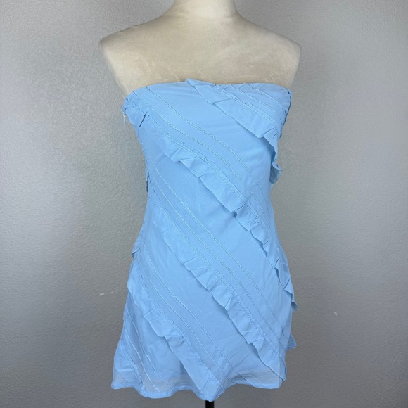 Princess Polly Dresses & Skirts - Princess Polly Lars Strapless Mini Dress Ruffle Accents Party Light Blue‎